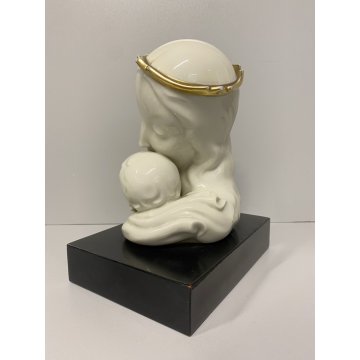 SCULTURA PORCELLANA MADONNA GESU BAMBINO Rosenthal 18cm/h BASAMENTO LEGNO '900