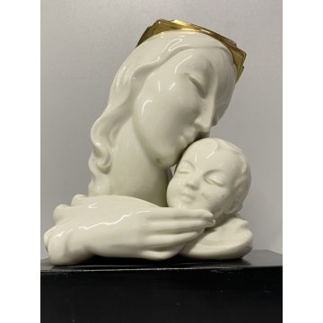 SCULTURA PORCELLANA MADONNA GESU BAMBINO Rosenthal 18cm/h BASAMENTO LEGNO '900