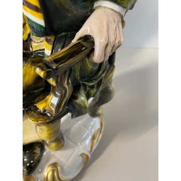 SCULTURA Cacciapuoti PORCELLANA POLICROMA FIGURA NUMISMATICO FRANCOBOLLI 34 cm/h