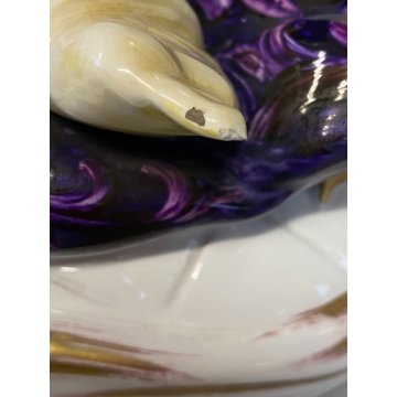 SCULTURA Cacciapuoti PORCELLANA POLICROMA FIGURA NUMISMATICO FRANCOBOLLI 34 cm/h