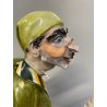 SCULTURA Cacciapuoti PORCELLANA POLICROMA FIGURA NUMISMATICO FRANCOBOLLI 34 cm/h