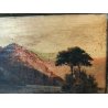 ANTICO DIPINTO OLIO TELA firmato PAESAGGIO MARINA TRAMONTO LAGO epoca 900 monti