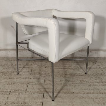 SEDIA DESIGN anni 70 CROMATA PELLE BIANCA Poltroncina Vintage POLTRONA Chair OLD