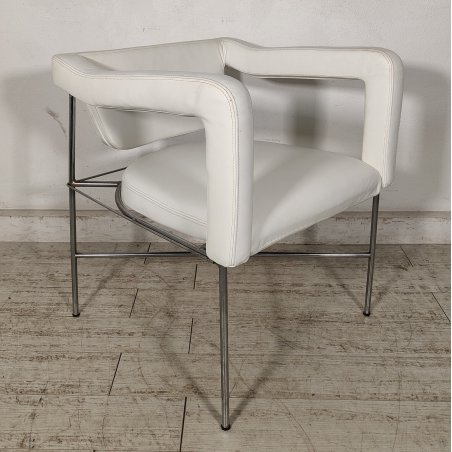 SEDIA DESIGN anni 70 CROMATA PELLE BIANCA Poltroncina Vintage POLTRONA Chair OLD