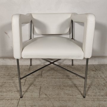 SEDIA DESIGN anni 70 CROMATA PELLE BIANCA Poltroncina Vintage POLTRONA Chair OLD
