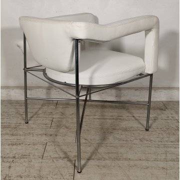 SEDIA DESIGN anni 70 CROMATA PELLE BIANCA Poltroncina Vintage POLTRONA Chair OLD