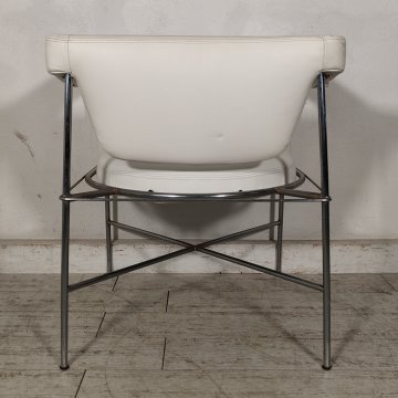 SEDIA DESIGN anni 70 CROMATA PELLE BIANCA Poltroncina Vintage POLTRONA Chair OLD