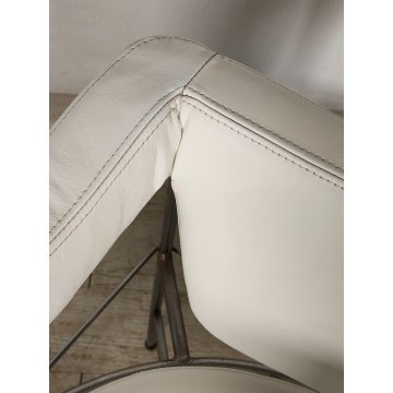 SEDIA DESIGN anni 70 CROMATA PELLE BIANCA Poltroncina Vintage POLTRONA Chair OLD