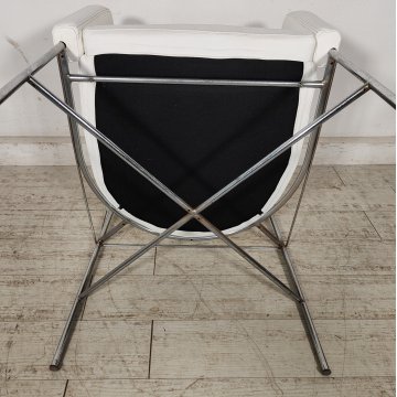 SEDIA DESIGN anni 70 CROMATA PELLE BIANCA Poltroncina Vintage POLTRONA Chair OLD