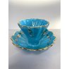 PICCOLO VASO MAIOLICA DERUTA a CONCHIGLIA AZZURRO ORO DECORO FLOREALE ø 12,5 cm