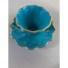 PICCOLO VASO MAIOLICA DERUTA a CONCHIGLIA AZZURRO ORO DECORO FLOREALE ø 12,5 cm