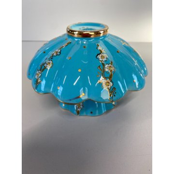 PICCOLO VASO MAIOLICA DERUTA a CONCHIGLIA AZZURRO ORO DECORO FLOREALE ø 12,5 cm