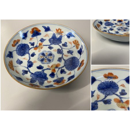 ANTICO PIATTINO PORCELLANA Imari BLU COBALTO ROSSO ZAFFERANO ORO ARTE ORIENTALE