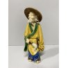 SCULTURA VINTAGE MUD MAN Pescatore CINESE GRES SMALTO POLICROMO 16 cm/h  XX sec.