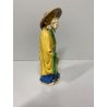 SCULTURA VINTAGE MUD MAN Pescatore CINESE GRES SMALTO POLICROMO 16 cm/h  XX sec.