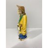 SCULTURA VINTAGE MUD MAN Pescatore CINESE GRES SMALTO POLICROMO 16 cm/h  XX sec.