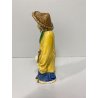 SCULTURA VINTAGE MUD MAN Pescatore CINESE GRES SMALTO POLICROMO 16 cm/h  XX sec.