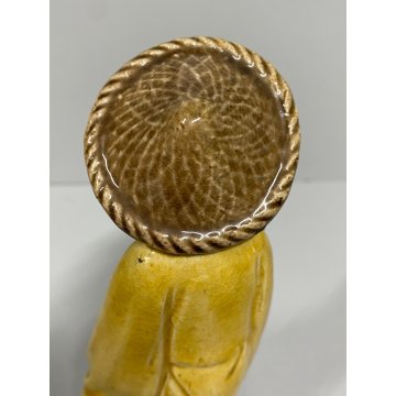 SCULTURA VINTAGE MUD MAN Pescatore CINESE GRES SMALTO POLICROMO 16 cm/h  XX sec.