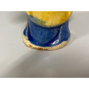 SCULTURA VINTAGE MUD MAN Pescatore CINESE GRES SMALTO POLICROMO 16 cm/h  XX sec.