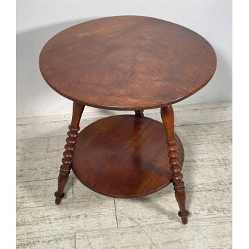 ANTICO PICCOLO TAVOLINO ROTONDO 2 RIPIANI EPOCA 1800 LEGNO NOCE BAROCCHETTO OLD