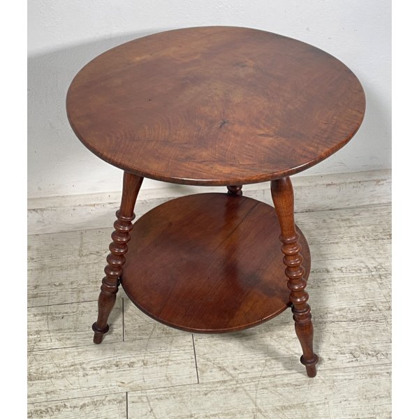 ANTICO PICCOLO TAVOLINO ROTONDO 2 RIPIANI EPOCA 1800 LEGNO NOCE BAROCCHETTO OLD