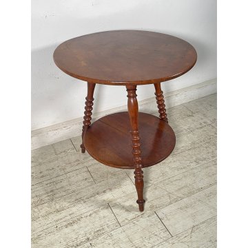 ANTICO PICCOLO TAVOLINO ROTONDO 2 RIPIANI EPOCA 1800 LEGNO NOCE BAROCCHETTO OLD
