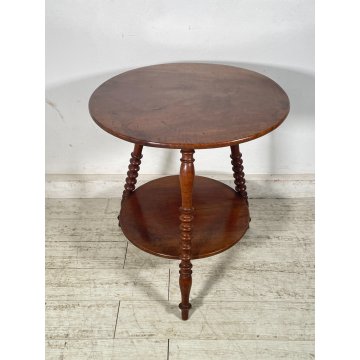 ANTICO PICCOLO TAVOLINO ROTONDO 2 RIPIANI EPOCA 1800 LEGNO NOCE BAROCCHETTO OLD
