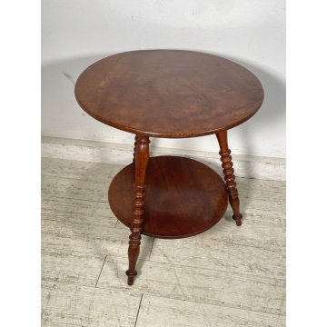 ANTICO PICCOLO TAVOLINO ROTONDO 2 RIPIANI EPOCA 1800 LEGNO NOCE BAROCCHETTO OLD