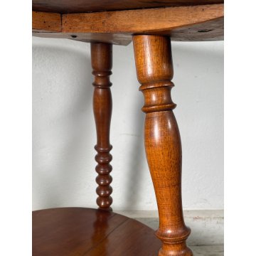 ANTICO PICCOLO TAVOLINO ROTONDO 2 RIPIANI EPOCA 1800 LEGNO NOCE BAROCCHETTO OLD