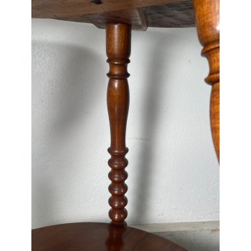 ANTICO PICCOLO TAVOLINO ROTONDO 2 RIPIANI EPOCA 1800 LEGNO NOCE BAROCCHETTO OLD