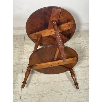 ANTICO PICCOLO TAVOLINO ROTONDO 2 RIPIANI EPOCA 1800 LEGNO NOCE BAROCCHETTO OLD