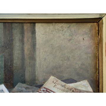 ANTICO QUADRO Arcangeli Luigi DIPINTO olio tavola NATURA MORTA Libri Violino