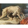 ANTICO QUADRO Arcangeli Luigi DIPINTO olio tavola NATURA MORTA Libri Statua Cane
