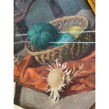 ANTICO QUADRO Arcangeli Luigi DIPINTO olio tavola NATURA MORTA Libri Statua Cane