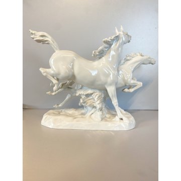 FIGURA CAVALLI al GALOPPO PORCELLANA MH. Fritz  FREEDOM WHITE HORSES 27 cm/h ca