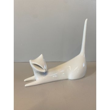 STATUETTA PORCELLANA BIANCA Royal Dux DESIGN Jaroslav Jezek CAT FIGURE BOEMIA