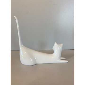 STATUETTA PORCELLANA BIANCA Royal Dux DESIGN Jaroslav Jezek CAT FIGURE BOEMIA