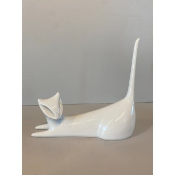 STATUETTA PORCELLANA BIANCA Royal Dux DESIGN Jaroslav Jezek CAT FIGURE BOEMIA