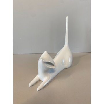 STATUETTA PORCELLANA BIANCA Royal Dux DESIGN Jaroslav Jezek CAT FIGURE BOEMIA