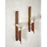 COPPIA APPLIQUE LEGNO OTTONE VETRO DESIGN MID CENTURY MODERN ANNI 60 WALL LAMP