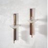 COPPIA APPLIQUE LEGNO OTTONE VETRO DESIGN MID CENTURY MODERN ANNI 60 WALL LAMP