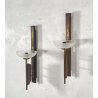 COPPIA APPLIQUE LEGNO OTTONE VETRO DESIGN MID CENTURY MODERN ANNI 60 WALL LAMP