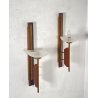 COPPIA APPLIQUE LEGNO OTTONE VETRO DESIGN MID CENTURY MODERN ANNI 60 WALL LAMP