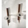 COPPIA APPLIQUE LEGNO OTTONE VETRO DESIGN MID CENTURY MODERN ANNI 60 WALL LAMP