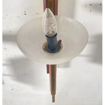 COPPIA APPLIQUE LEGNO OTTONE VETRO DESIGN MID CENTURY MODERN ANNI 60 WALL LAMP