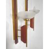 COPPIA APPLIQUE LEGNO OTTONE VETRO DESIGN MID CENTURY MODERN ANNI 60 WALL LAMP