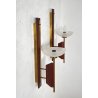 COPPIA APPLIQUE LEGNO OTTONE VETRO DESIGN MID CENTURY MODERN ANNI 60 WALL LAMP