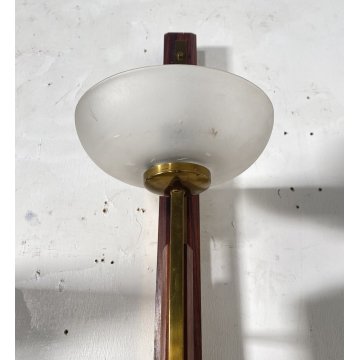 COPPIA APPLIQUE LEGNO OTTONE VETRO DESIGN MID CENTURY MODERN ANNI 60 WALL LAMP