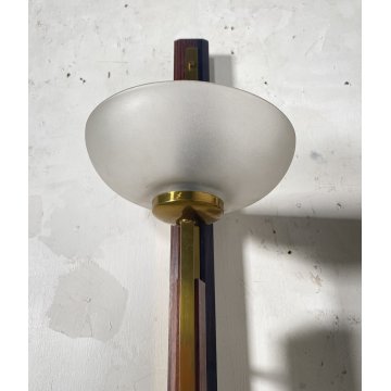 COPPIA APPLIQUE LEGNO OTTONE VETRO DESIGN MID CENTURY MODERN ANNI 60 WALL LAMP