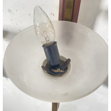 COPPIA APPLIQUE LEGNO OTTONE VETRO DESIGN MID CENTURY MODERN ANNI 60 WALL LAMP